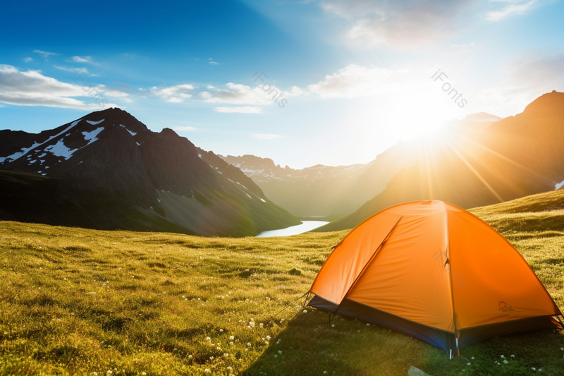在晴天山上露营的旅游无人帐篷,高清,摄影图,摄影图片,图片大全,摄影图免费下载